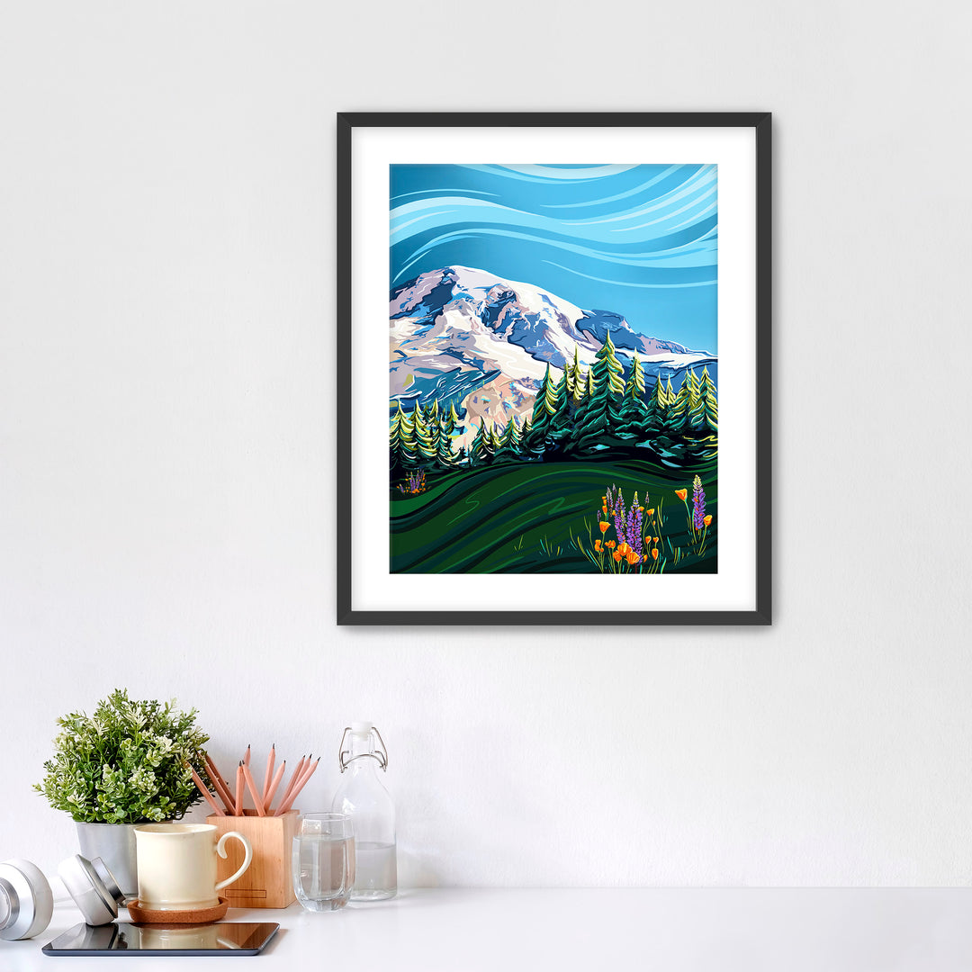 Mount Rainier and Wildflowers artwork of the Pacific Northwest