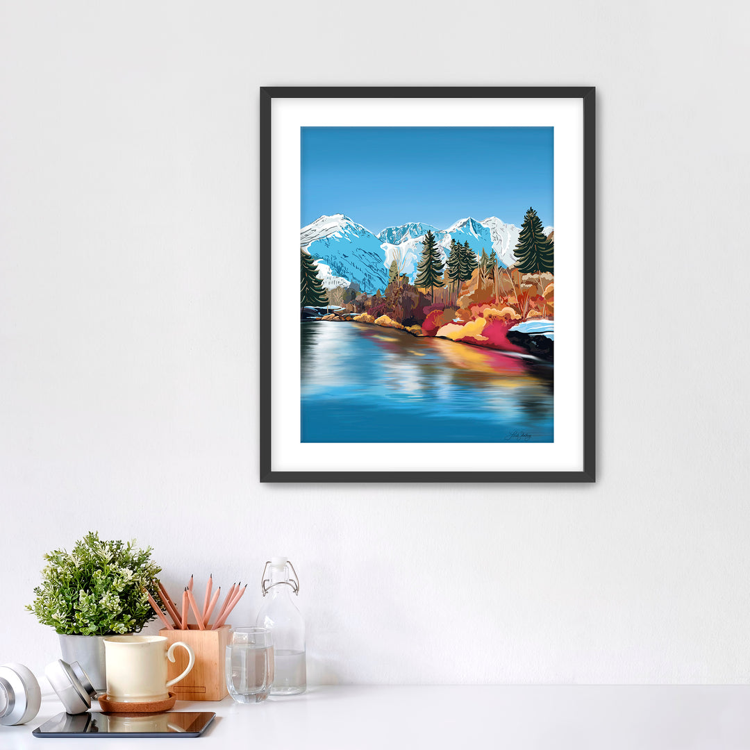 Leavenworth, Washington with Mountains in the background and beautiful Fall colors.