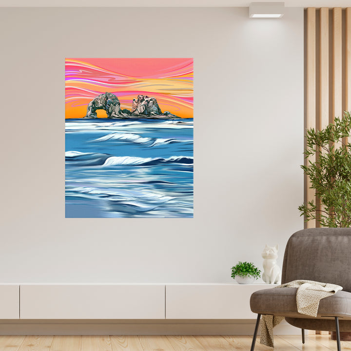 Twin Rocks Warm Sunset Waves Wall Art