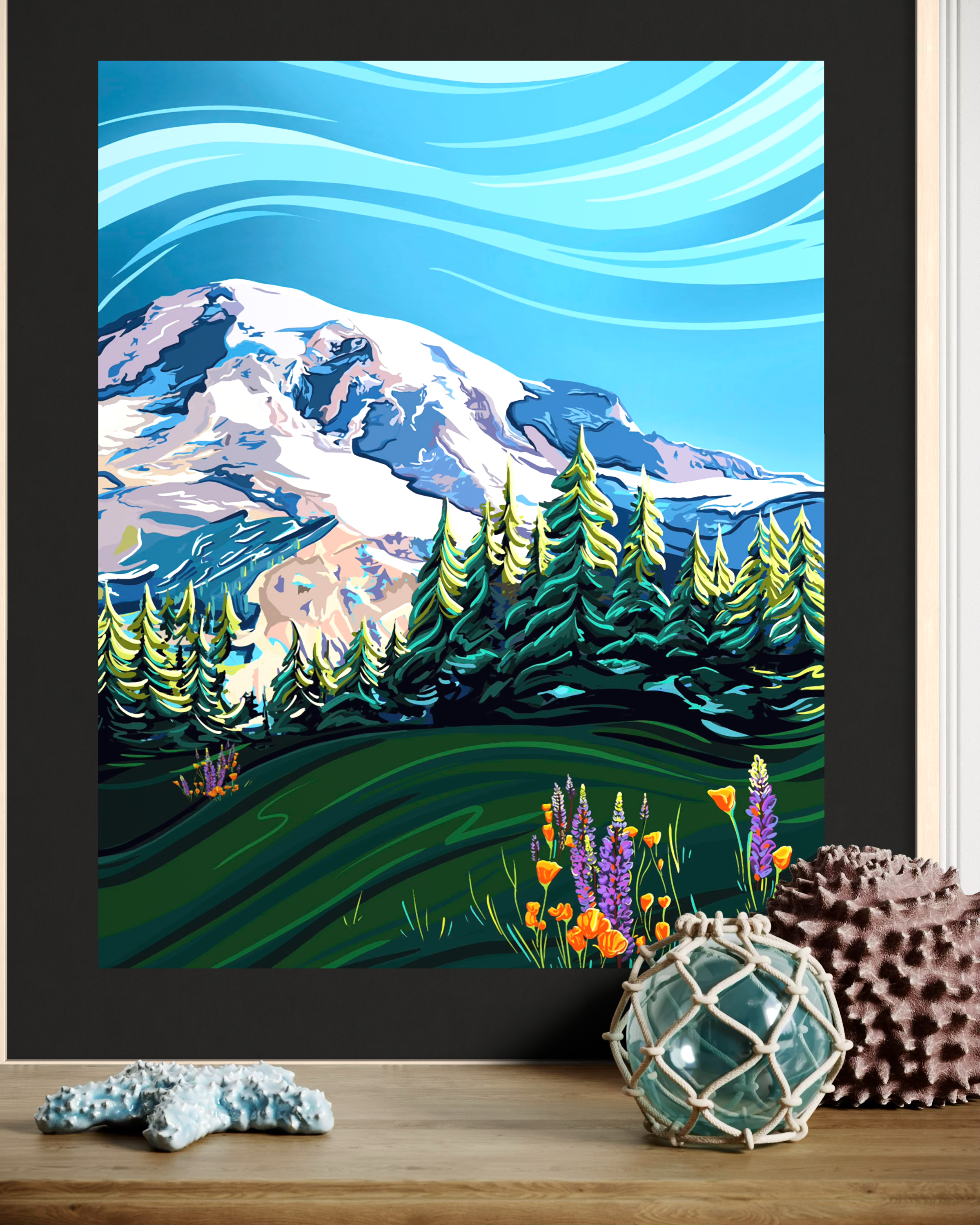 アート・デザイン・音楽 Mina ogonblick Mount Rainier & Wildflowers – Fine Art Print | Linda Sholberg Art