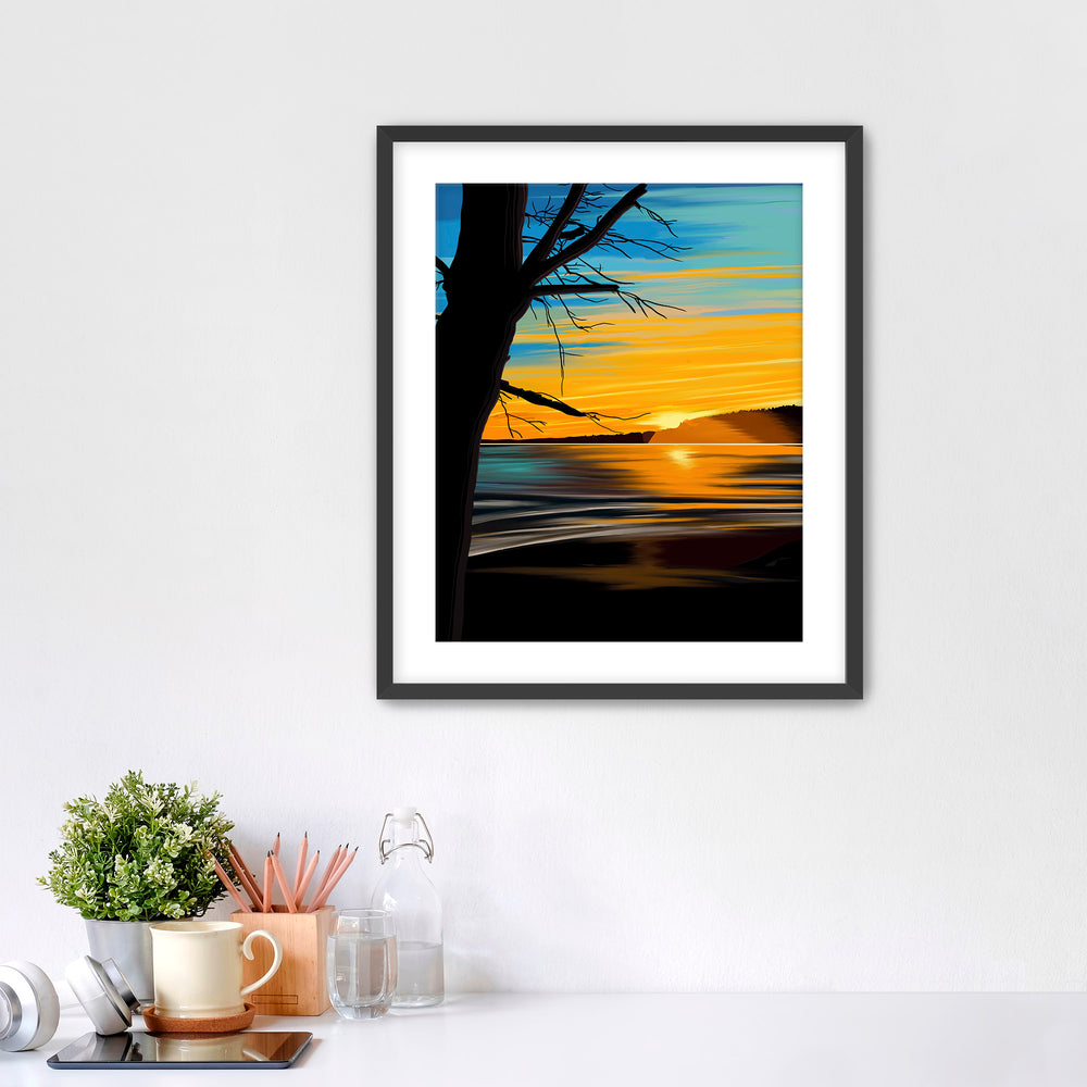 Beautiful sunset with tree silhouette in the Pacific Northwest