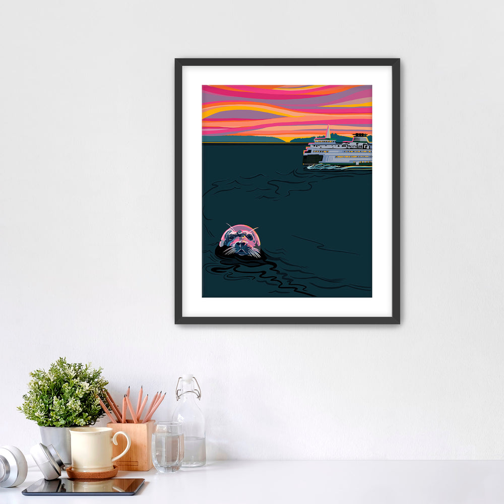 Pacific Northwest Seal and ferry boat artwork. 