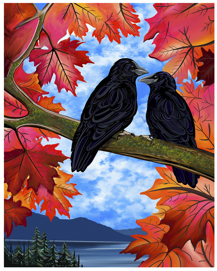 Autumn Companions – Crow Pacific Northwest Giclée Wall Art