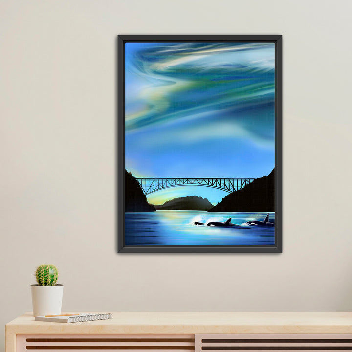 Deception Pass Orcas – Framed Canvas Print