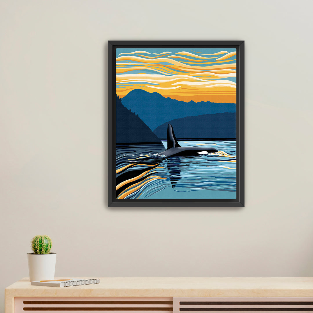 Orca – Evening Swim – Framed Canvas Print