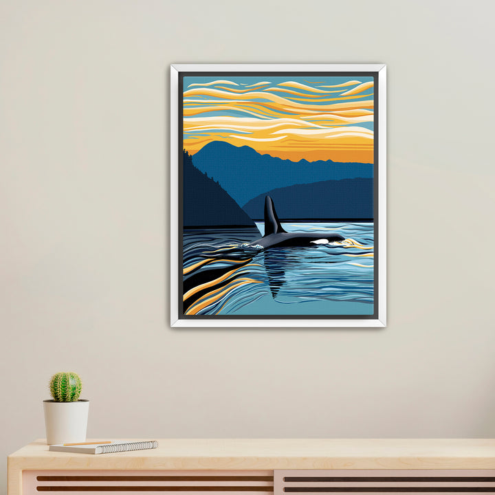 Orca – Evening Swim – Framed Canvas Print