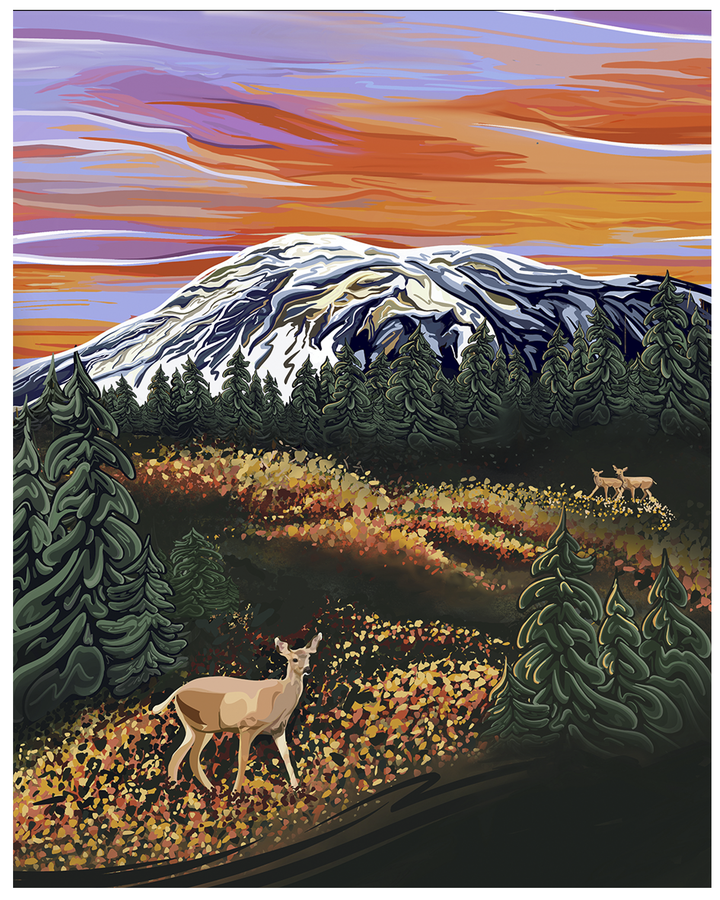 Autumn Majesty – Mount Rainier & Deer Wall Art