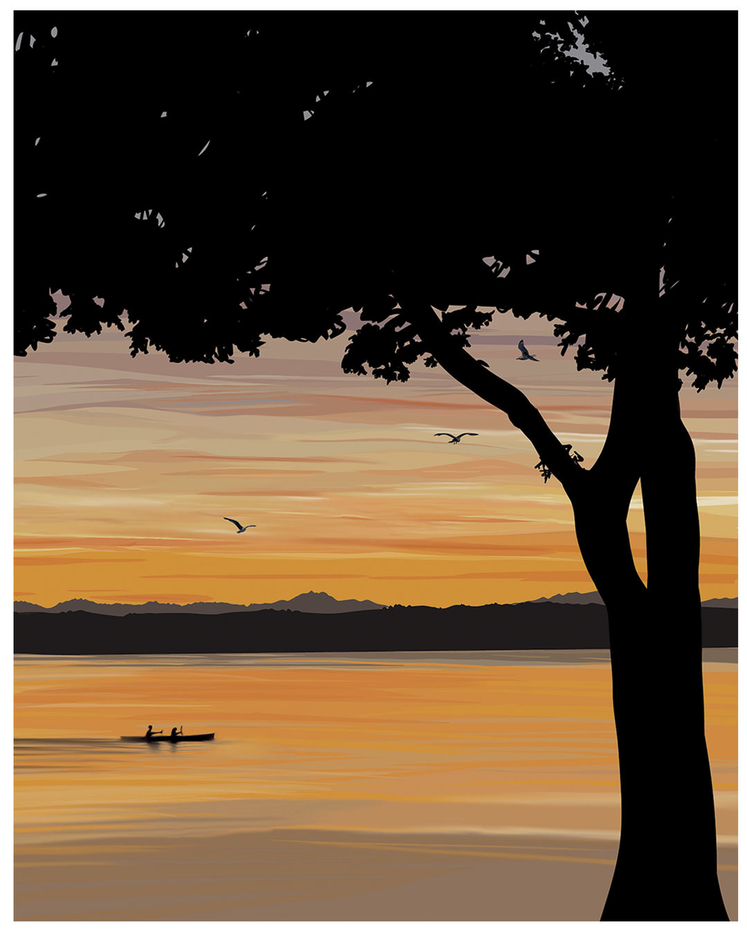 Evening Drift – Kayak Sunset Pacific Northwest Giclée Wall Art