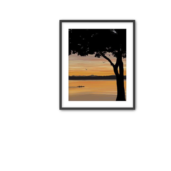 Evening Drift – Kayak Sunset Pacific Northwest Giclée Wall Art