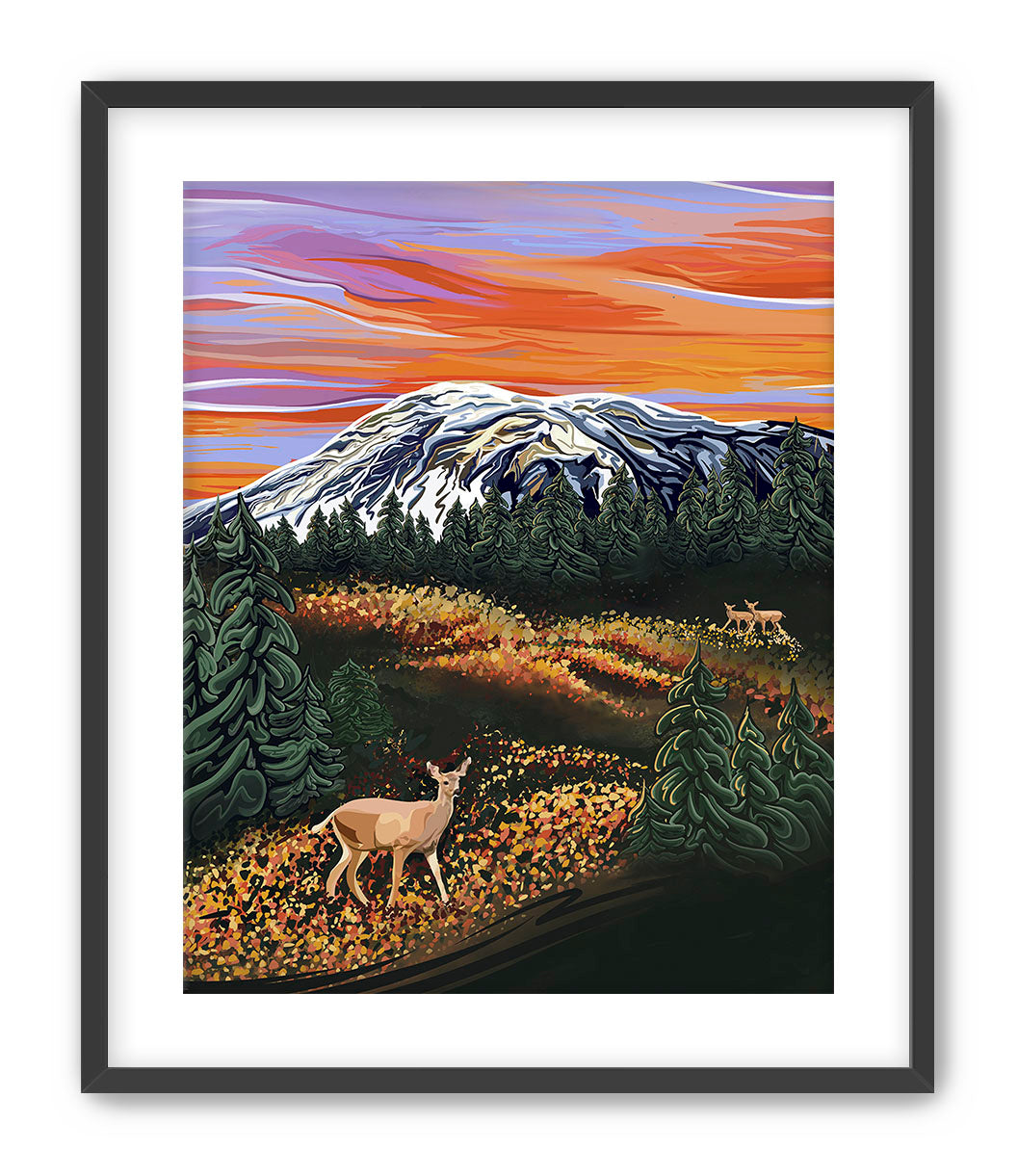 Autumn Majesty – Mount Rainier & Deer Wall Art