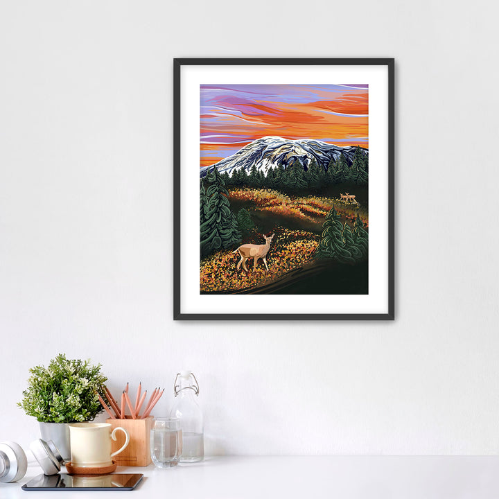 Autumn Majesty – Mount Rainier & Deer Wall Art