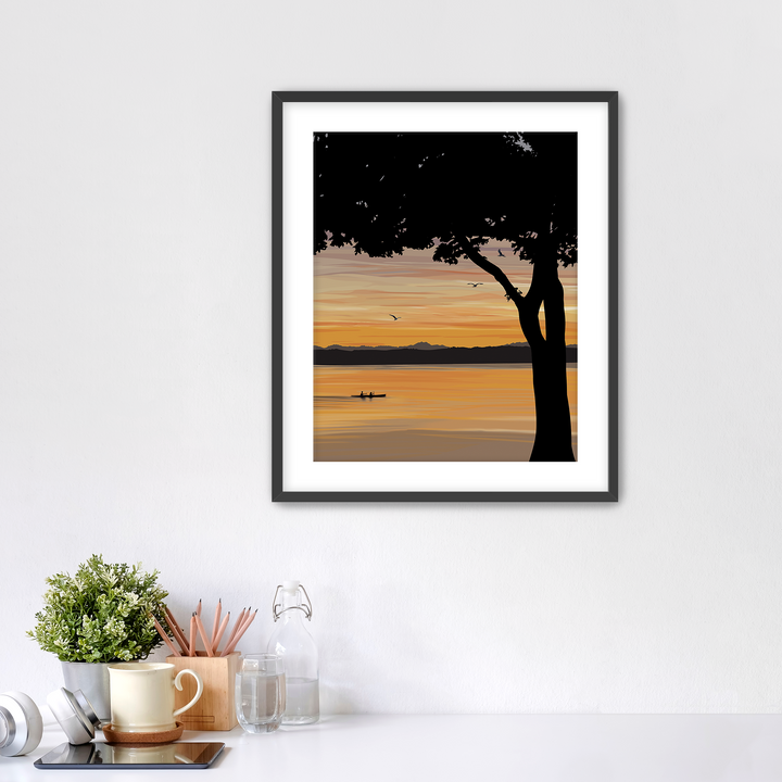 Evening Drift – Kayak Sunset Pacific Northwest Giclée Wall Art