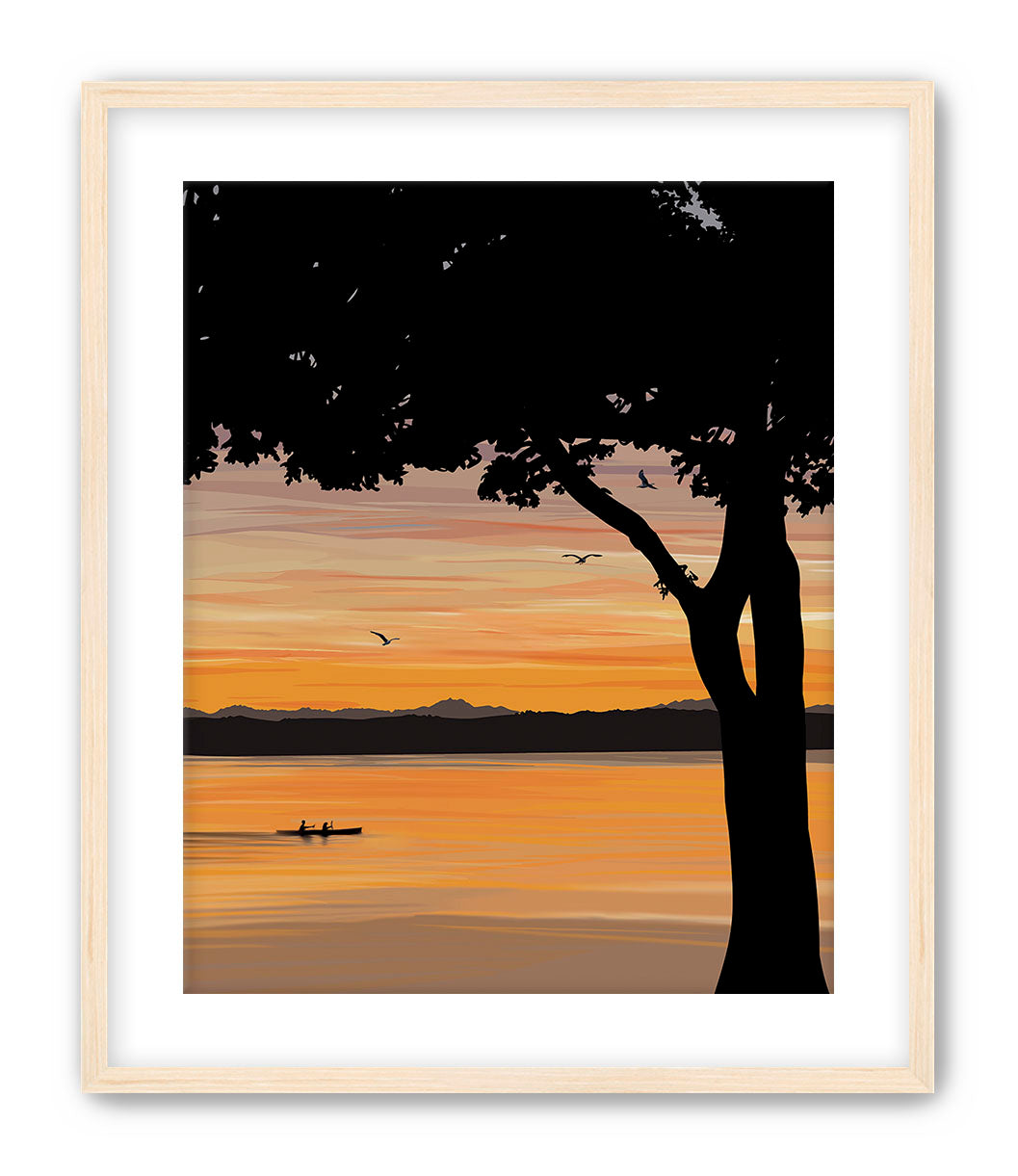 Evening Drift – Kayak Sunset Pacific Northwest Giclée Wall Art