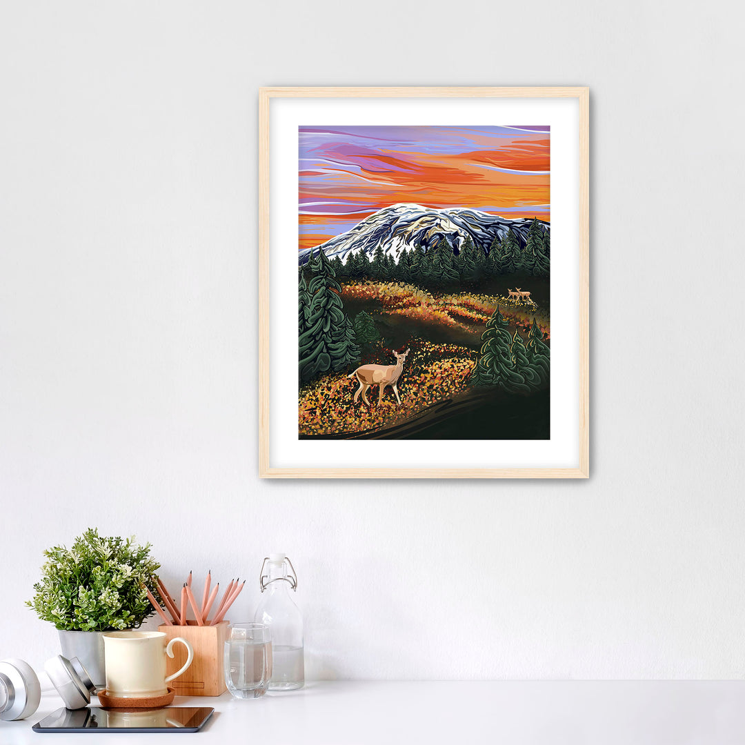 Autumn Majesty – Mount Rainier & Deer Wall Art