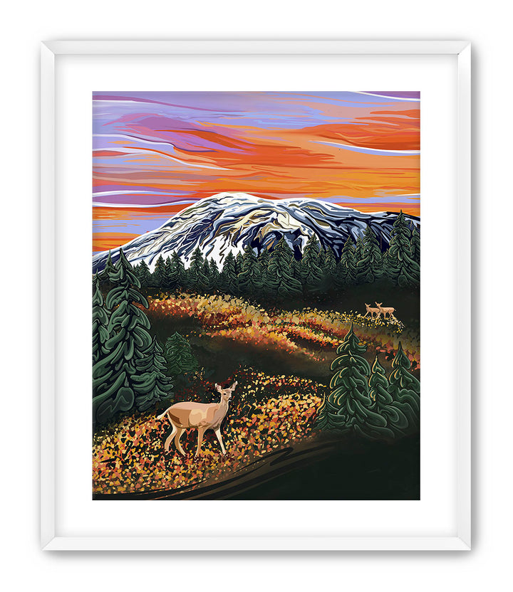 Autumn Majesty – Mount Rainier & Deer Wall Art