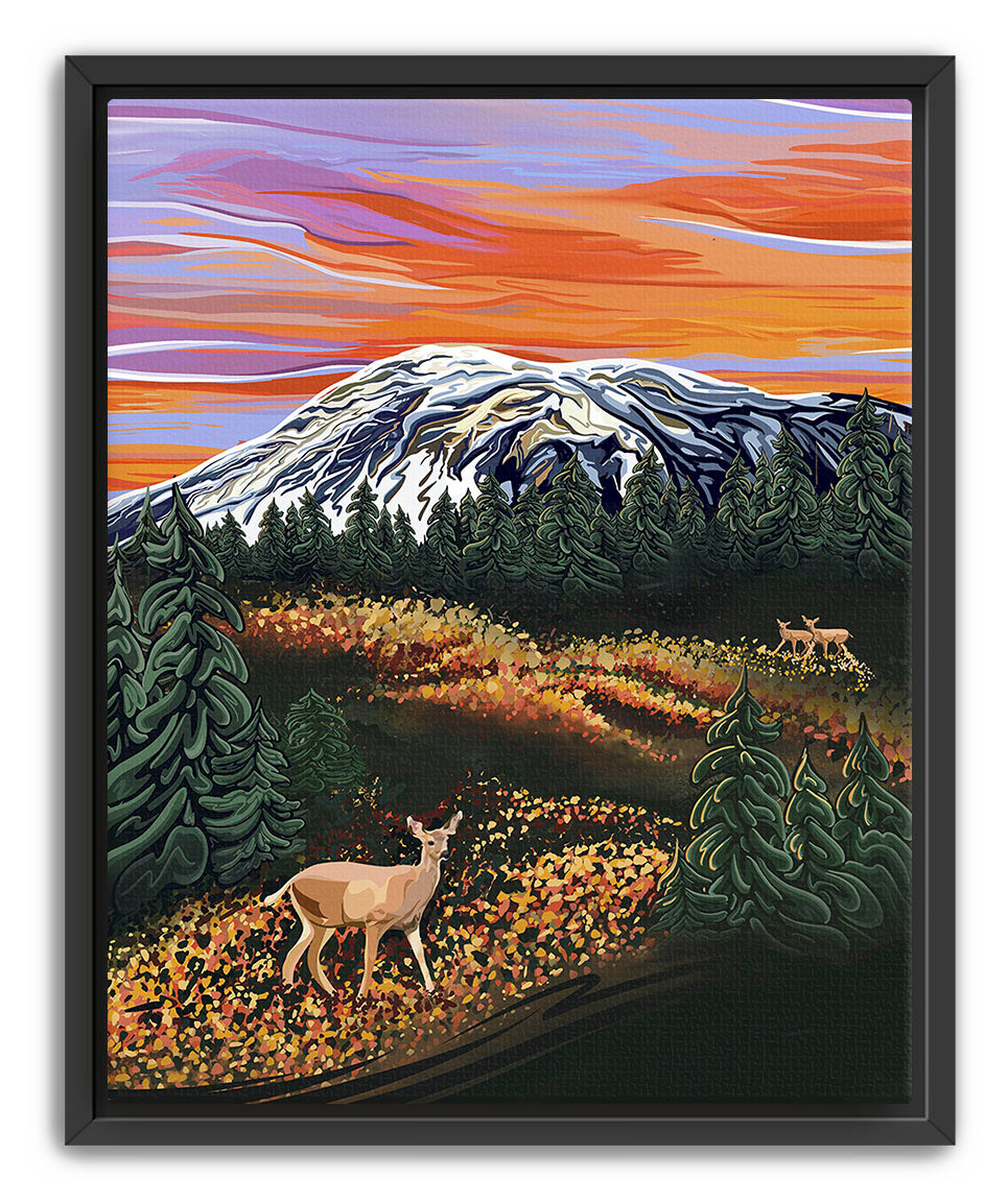 Autumn Majesty – Mount Rainier & Deer Wall Art