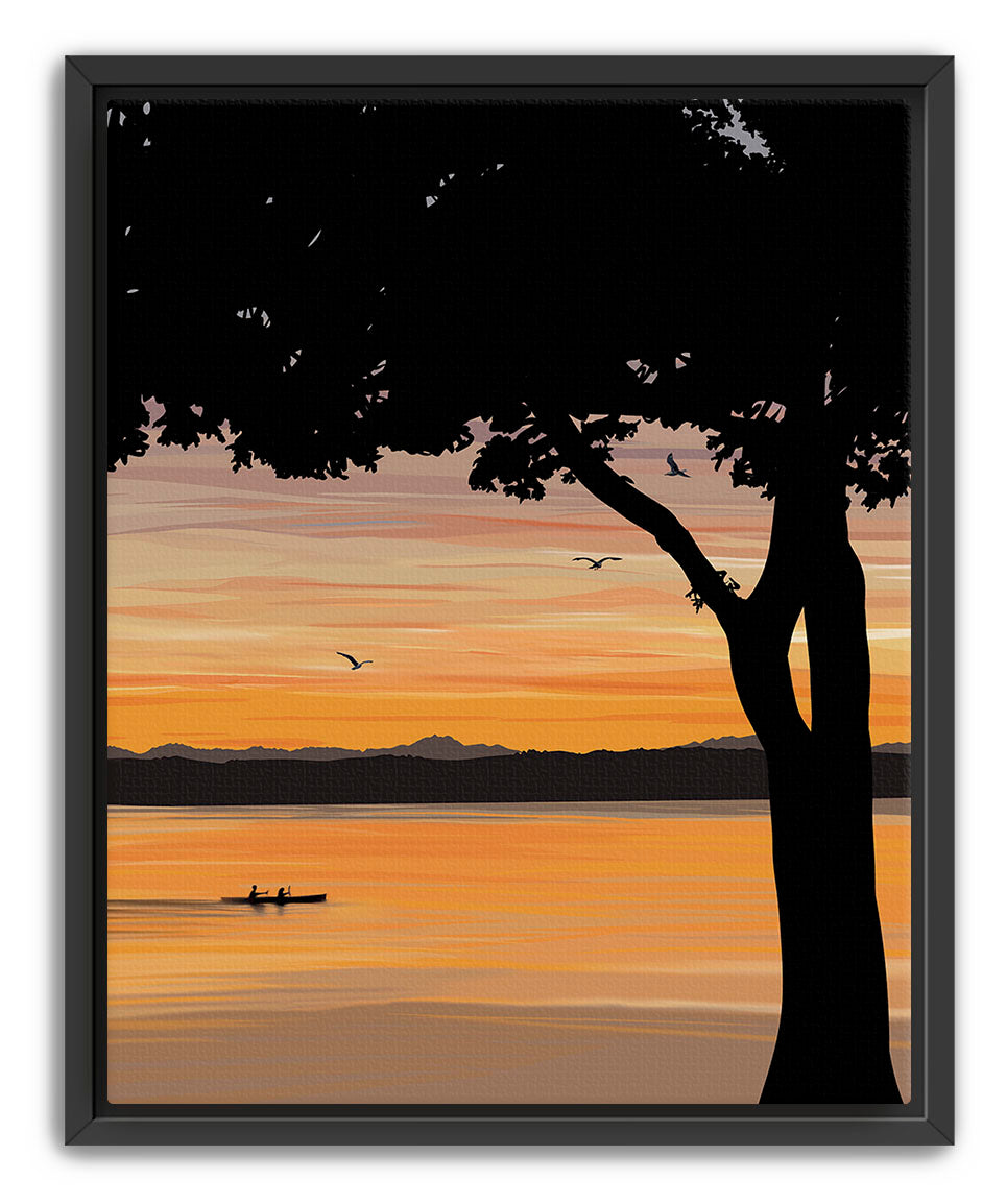Evening Drift – Kayak Sunset Pacific Northwest Giclée Wall Art