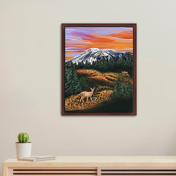 Autumn Majesty – Mount Rainier & Deer Wall Art