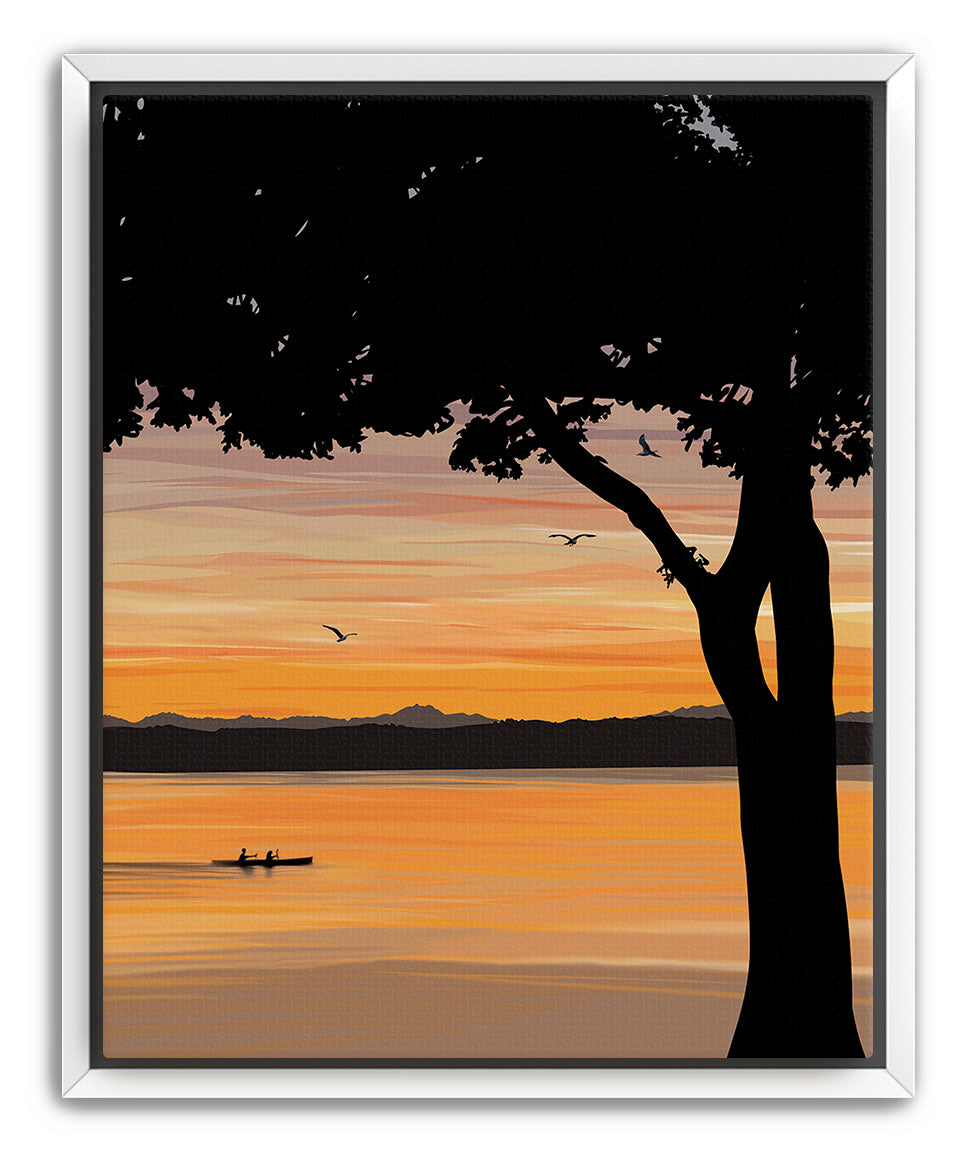 Evening Drift – Kayak Sunset Pacific Northwest Giclée Wall Art