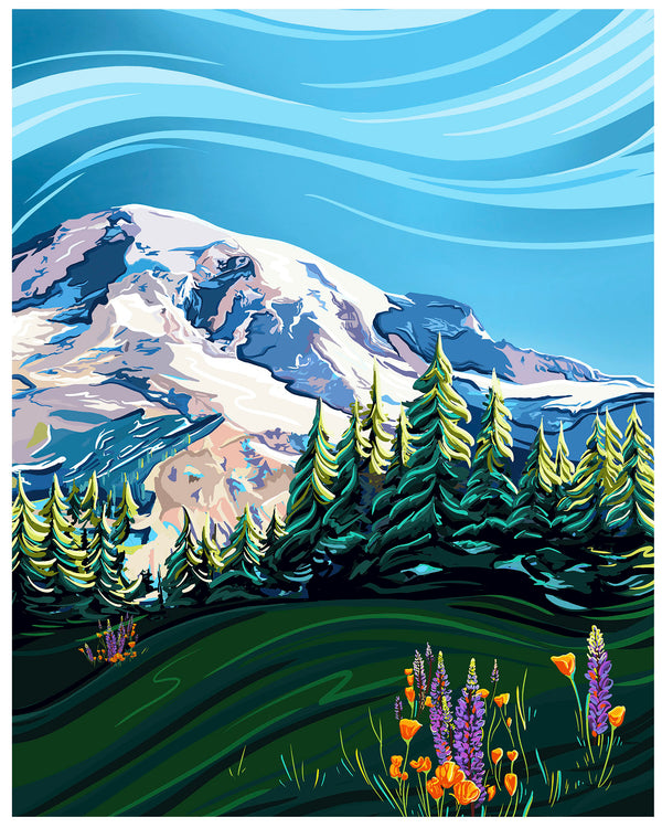 "Mount Rainier + Wildflowers" Wall Art