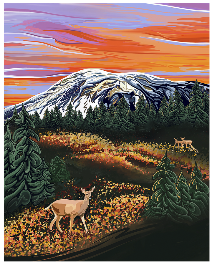 Autumn Majesty – Mount Rainier & Deer Wall Art