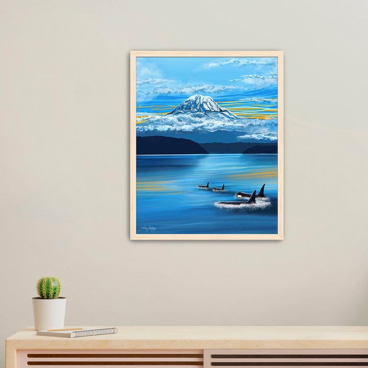 "Mount Rainier + Orcas on the Hunt" Wall Art
