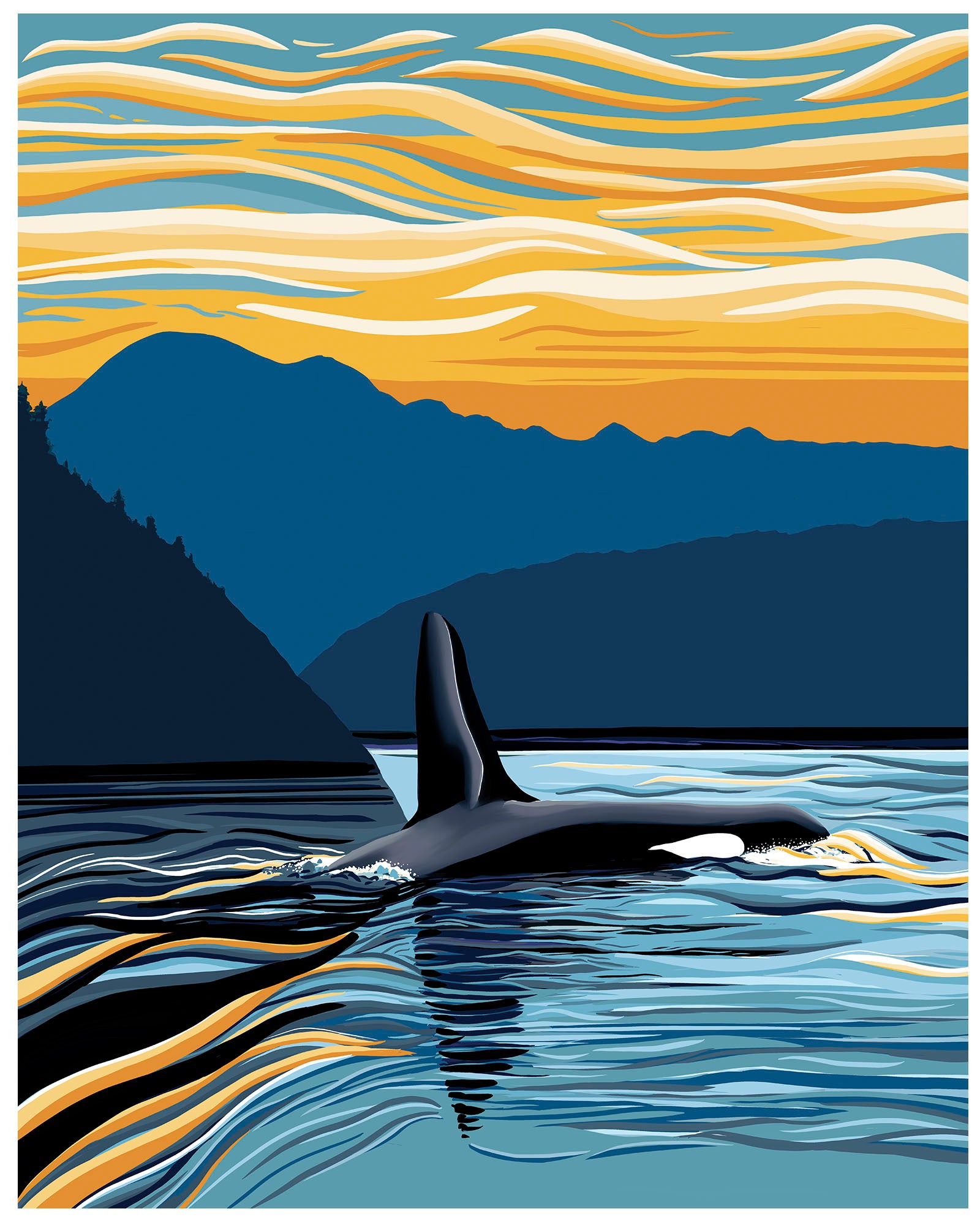 ORCAページ Orca Evening Swim – Pacific Northwest Fine Art Print | Linda