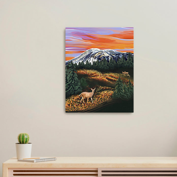 Autumn Majesty – Mount Rainier & Deer Wall Art
