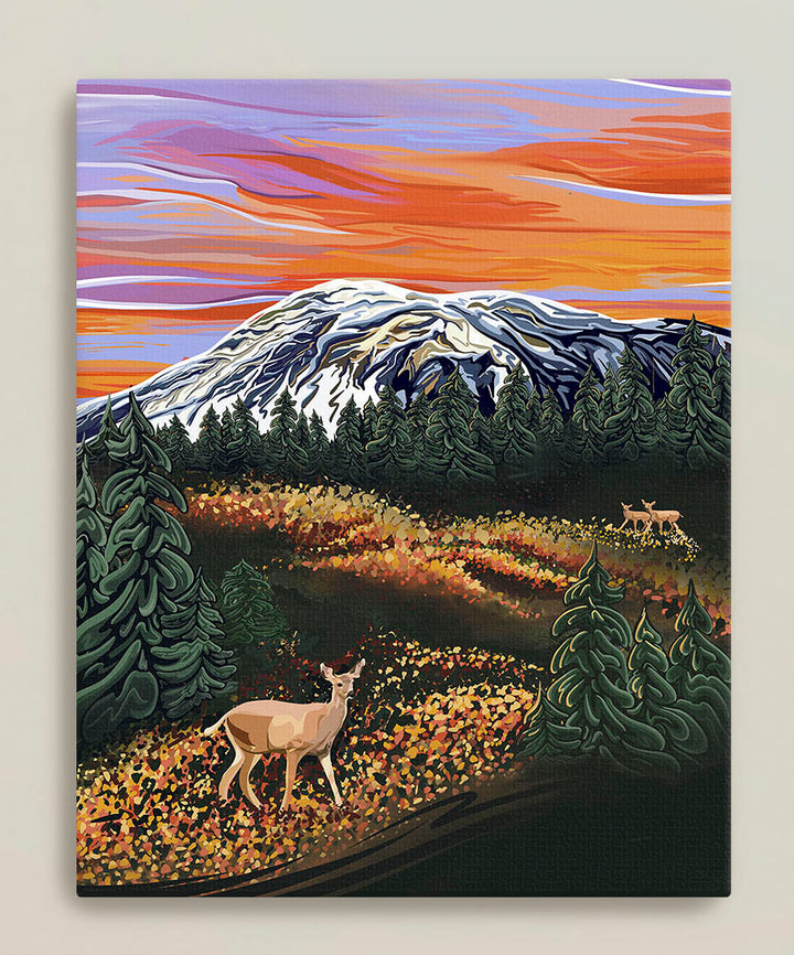 Autumn Majesty – Mount Rainier & Deer Wall Art
